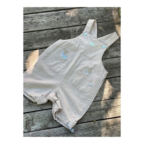 Kimbaloo Shortalls Overalls Linen Cotton Bunnies Sz 12M Easter Pastel - Picture 5 of 13